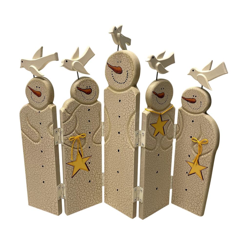 Dept 56 Snowmen Folding Screen with Birds Primitive Winter Decor Folk Art